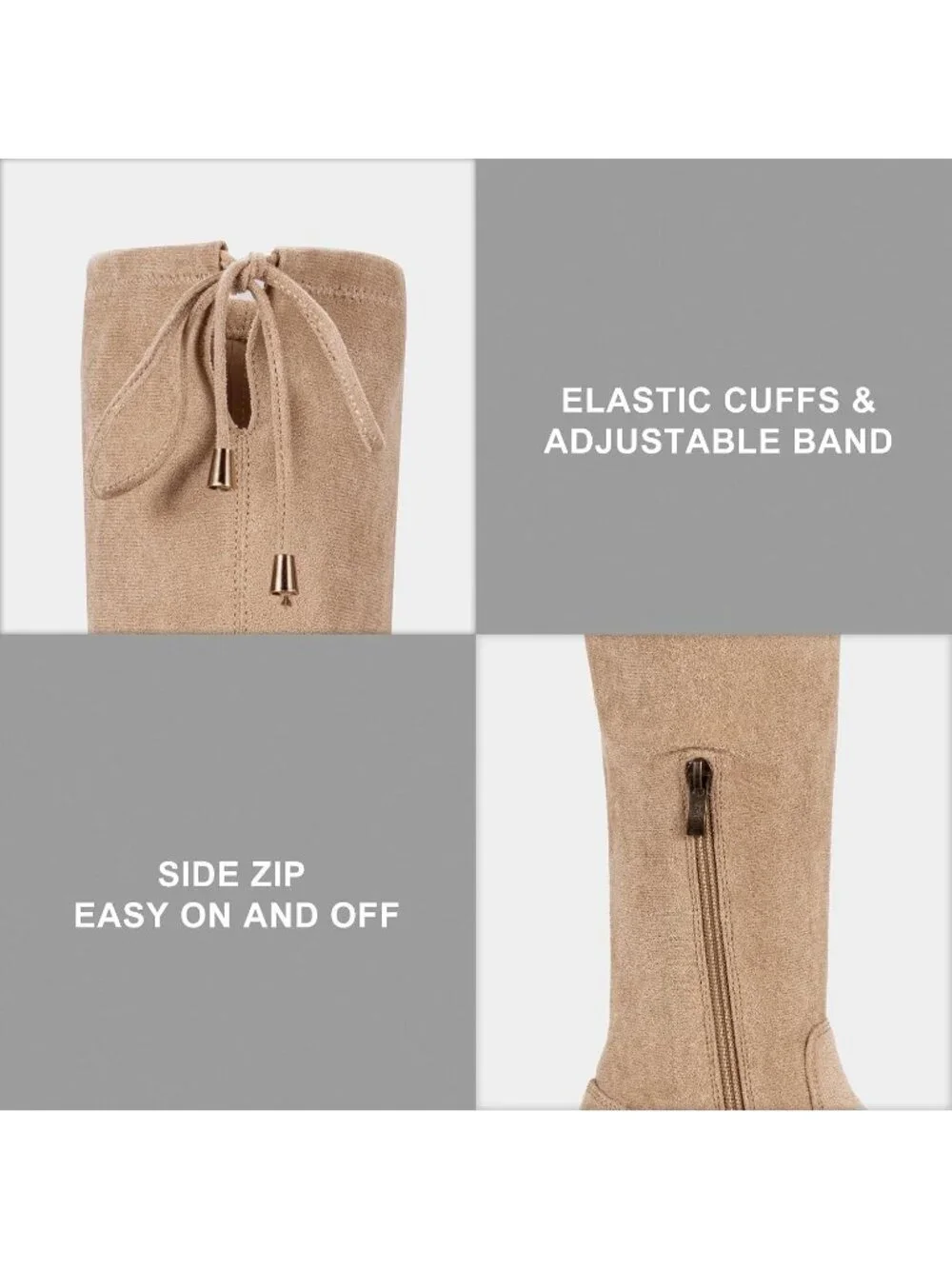 Women's Sand Synthetic Suede Side Zipper Flat Heel Stretch Over The Knee Boots